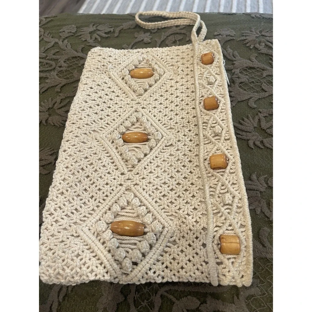 Vintage Macrame Clutch Boho Purse Beads Crochet‎